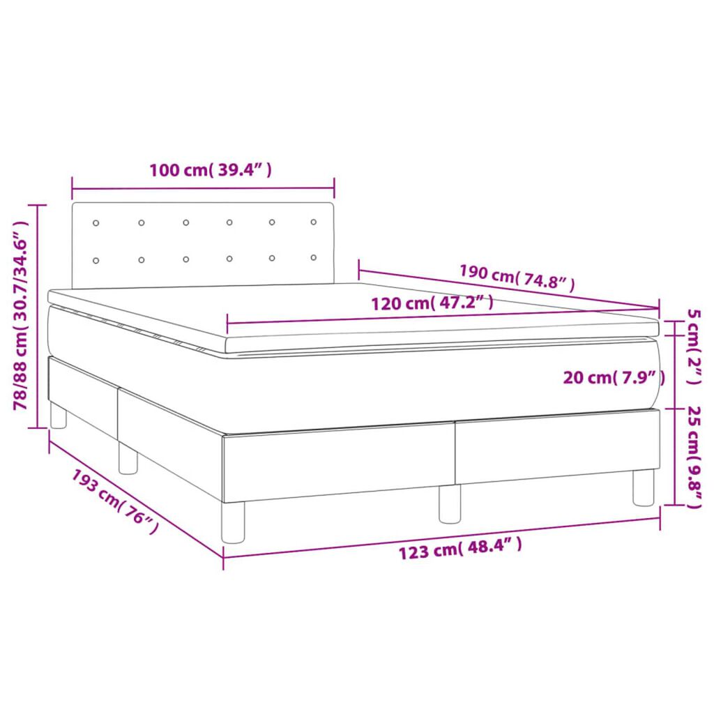 vidaXL Κρεβάτι Boxspring με Στρώμα Γκρι 120x190εκ. από Συνθετικό Δέρμα
