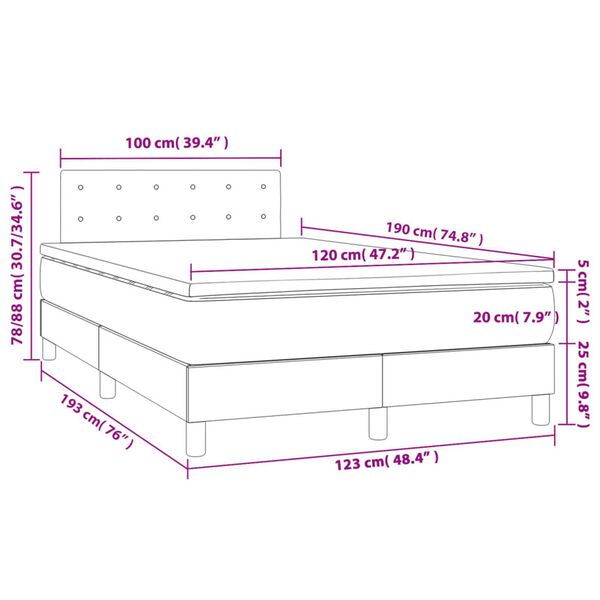 vidaXL Κρεβάτι Boxspring με Στρώμα Γκρι 120x190εκ. από Συνθετικό Δέρμα