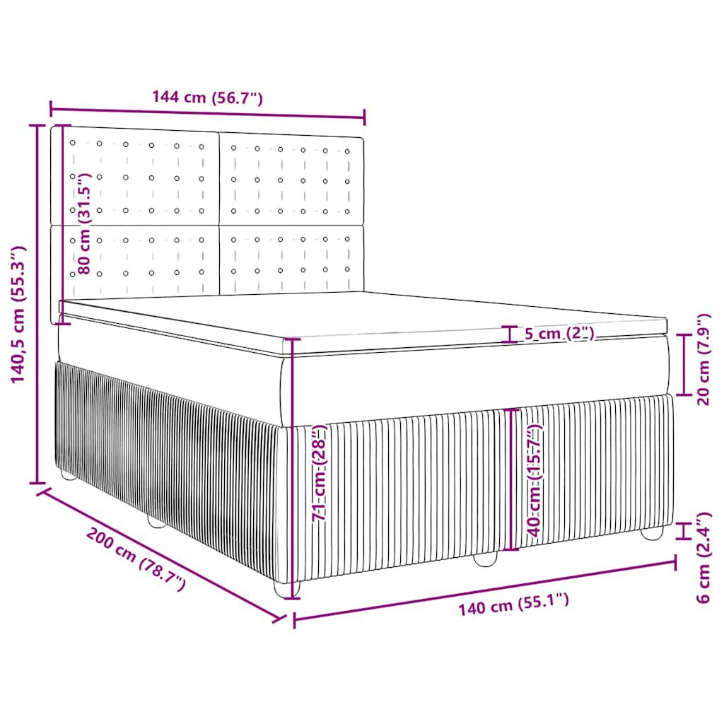 vidaXL Κρεβάτι Boxspring με Στρώμα Ανοιχτό Γκρι 140x200 εκ. Υφασμάτινο