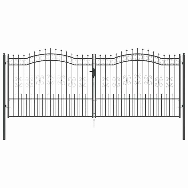 vidaXL Πύλη Φράχτη με Στρογγυλή Κορυφή Γκρι 404 x 150 εκ. Ατσάλι