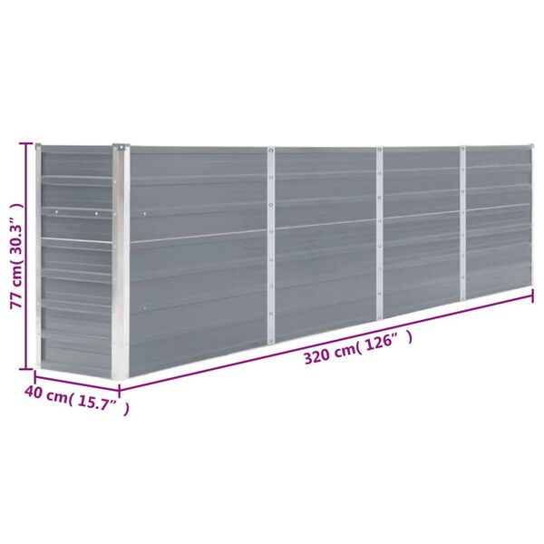 vidaXL Ζαρντινιέρα Ψηλή Γκρι 320 x 40 x 77 εκ. Γαλβανισμένος Χάλυβας