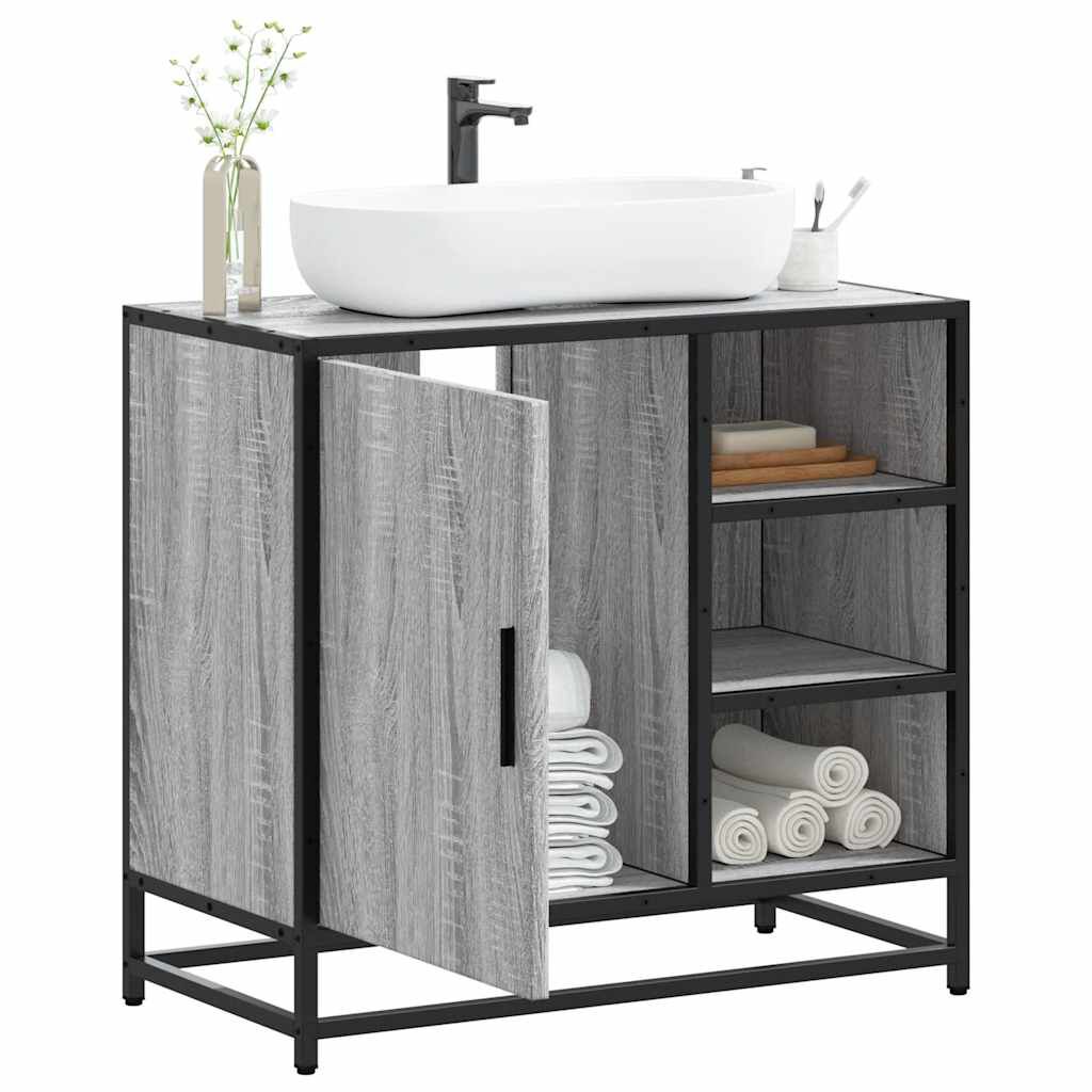 vidaXL Ντουλάπι νιπτήρα μπάνιου γκρι Sonoma 65x33x60 cm