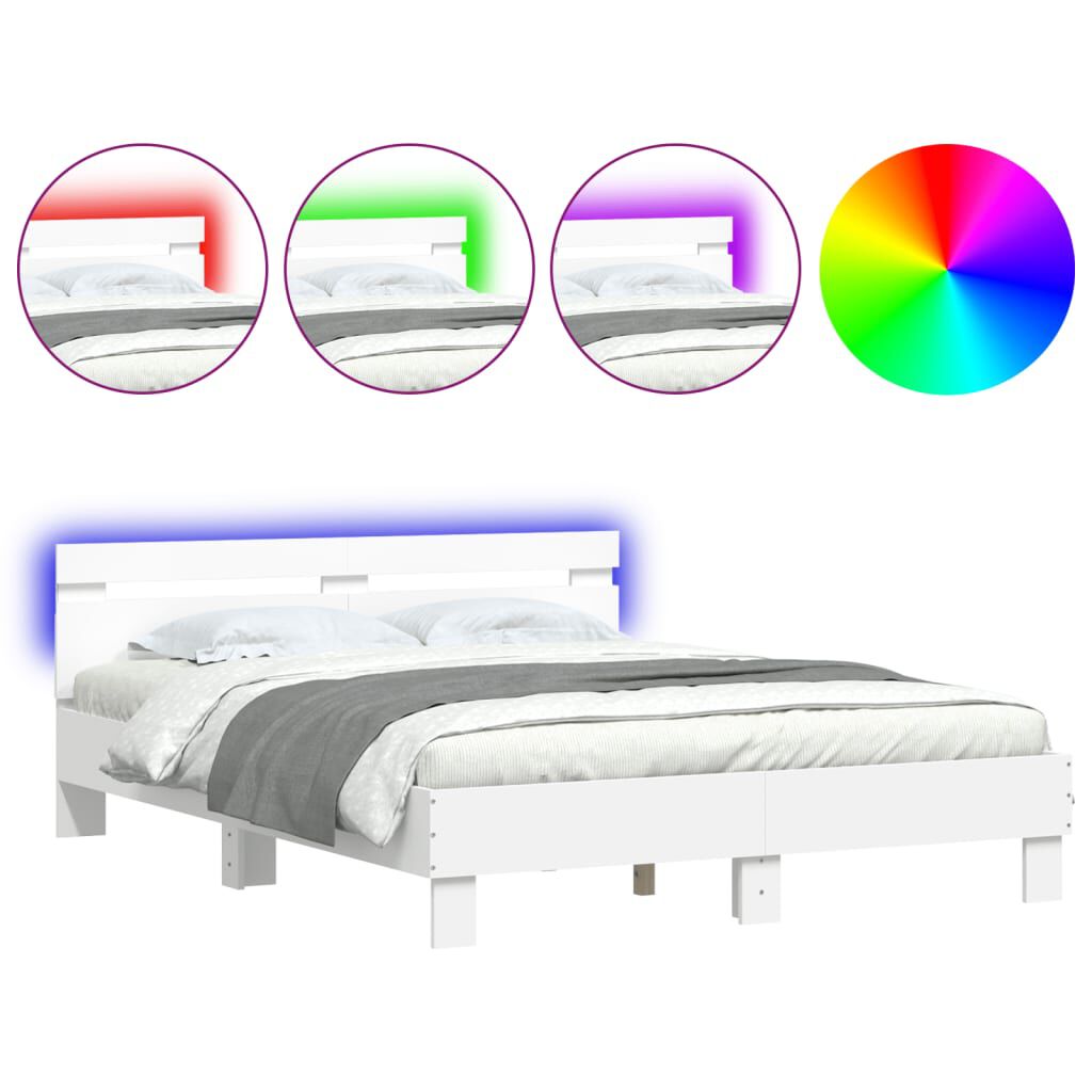 vidaXL Πλαίσιο Κρεβατιού με Κεφαλάρι/LED Λευκό 150 x 200 εκ
