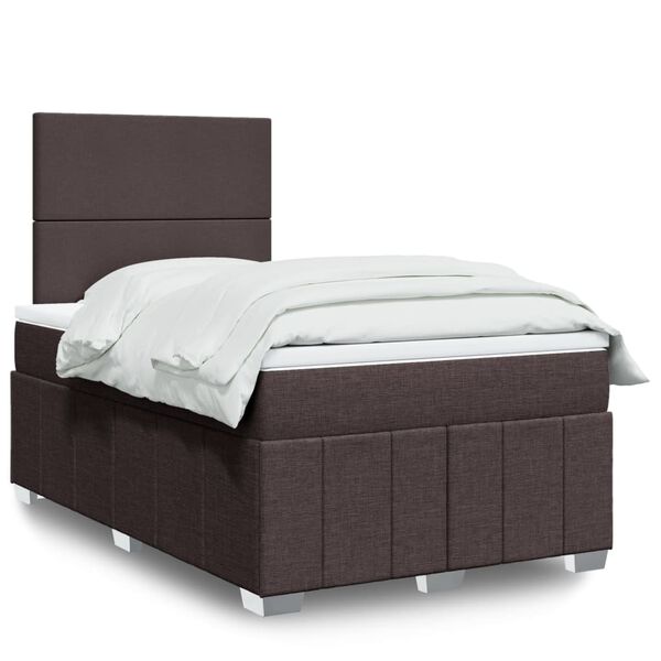 vidaXL Κρεβάτι Boxspring με Στρώμα Σκούρο Καφέ 120x190 εκ Υφασμάτινο