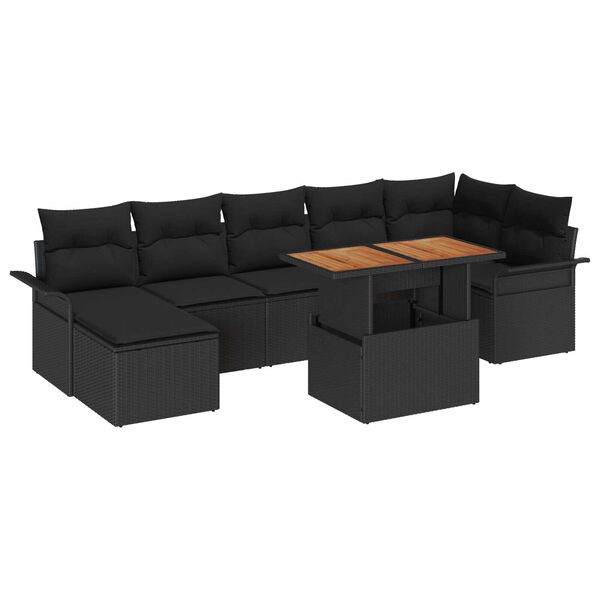vidaXL Σετ Καναπέ Κήπου με μαξιλάρι 8 pcs Μαύρο