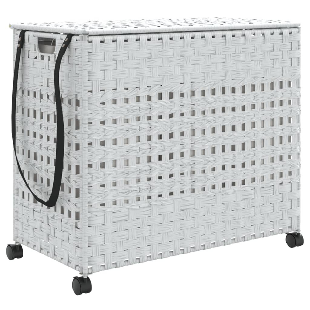 vidaXL Καλάθι Άπλυτων με Τροχούς Λευκό 66x35x60 εκ. από Ρατάν