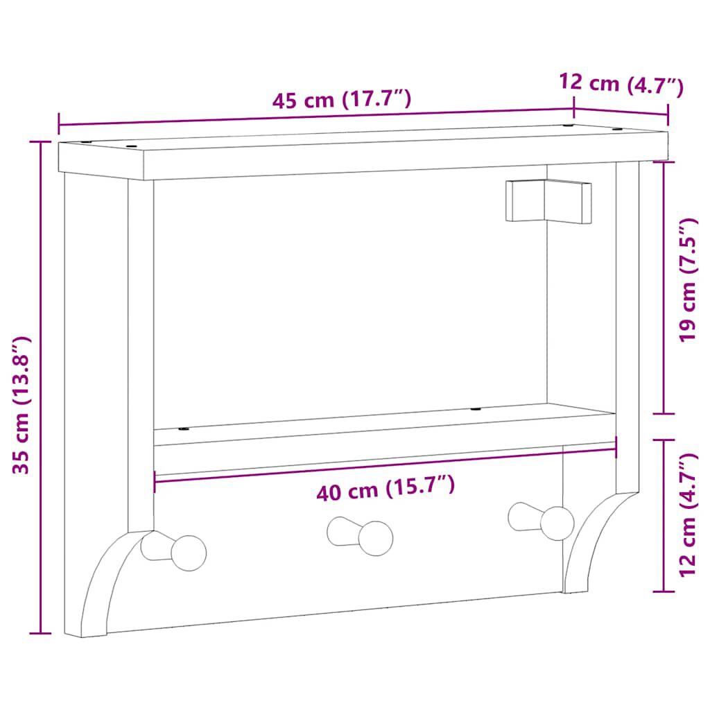 vidaXL Επίτοιχη κρεμάστρα παλτών SANDNES 45x12x35 εκ.Πεύκο μασίφ ξύλο