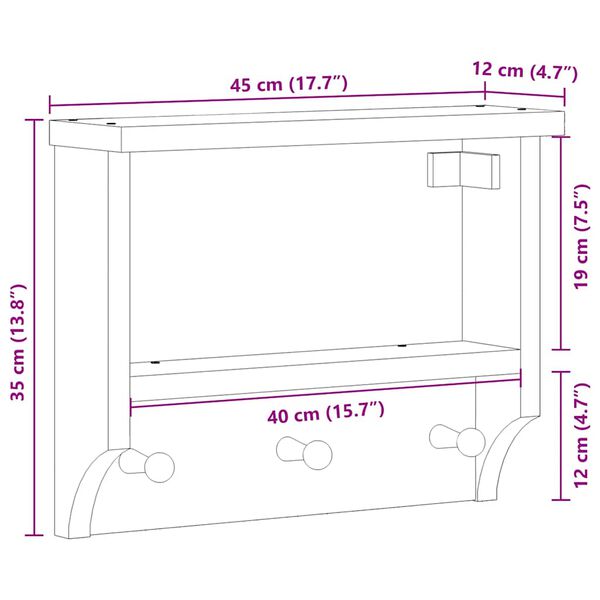 vidaXL Επίτοιχη κρεμάστρα παλτών SANDNES 45x12x35 εκ.Πεύκο μασίφ ξύλο