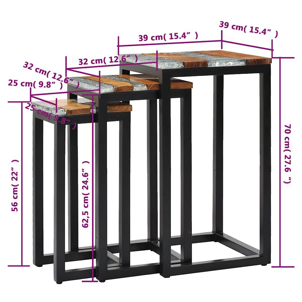 vidaXL Τραπεζάκια Ζιγκόν 3 τεμ. από Μασίφ Ξύλο Teak / Συνθετική Ρητίνη