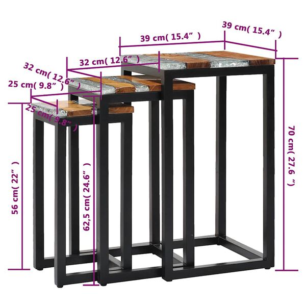 vidaXL Τραπεζάκια Ζιγκόν 3 τεμ. από Μασίφ Ξύλο Teak / Συνθετική Ρητίνη