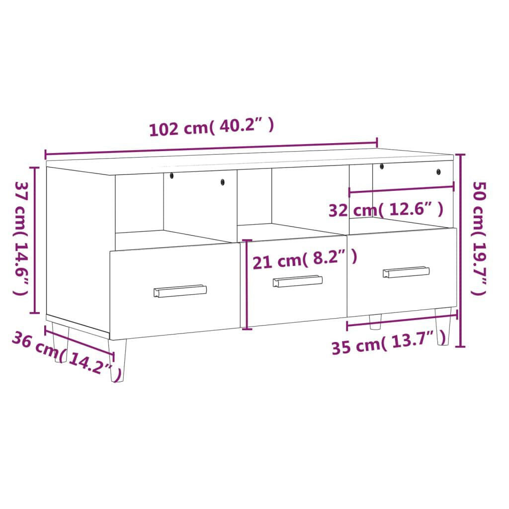 vidaXL Έπιπλο Τηλεόρασης Γυαλ. Λευκό 102x36x50 εκ. Επεξεργασμένο Ξύλο