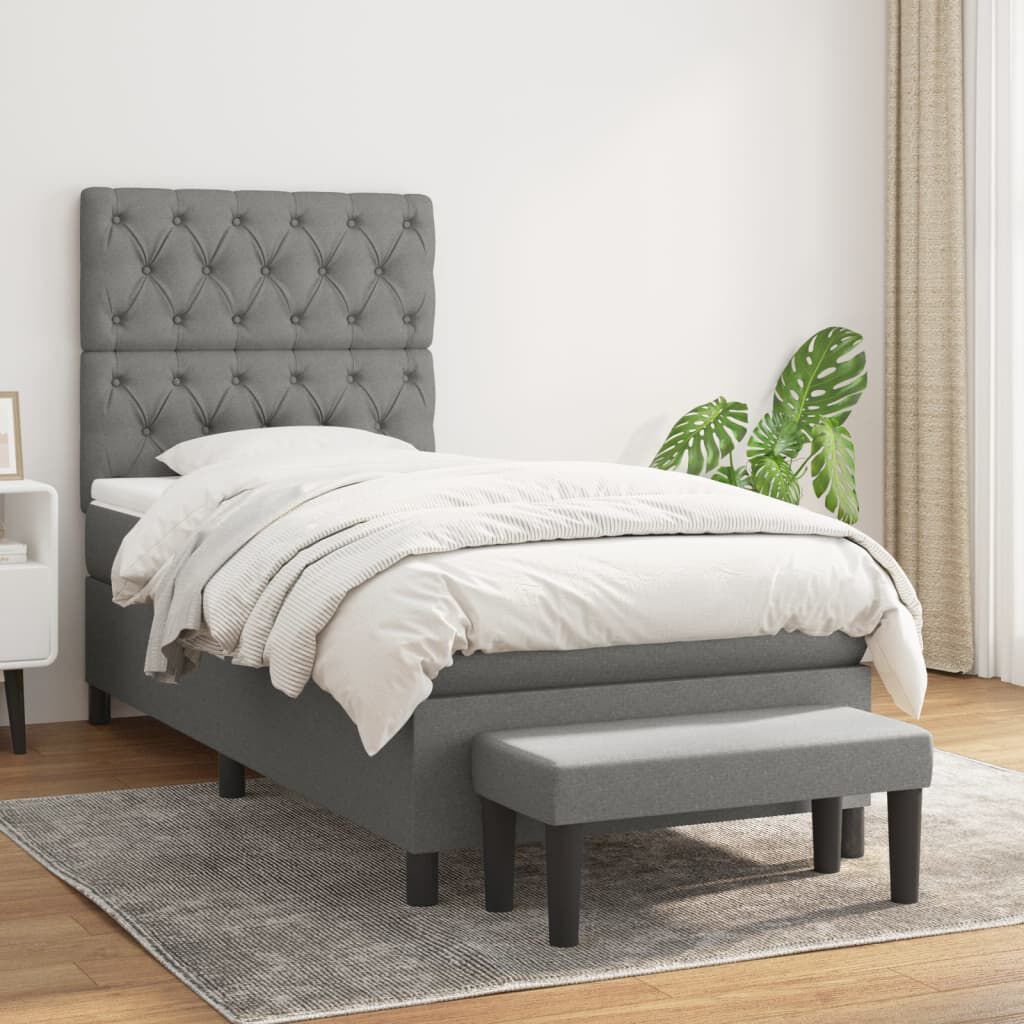vidaXL Κρεβάτι Boxspring με Στρώμα Σκούρο Γκρι 80x200 εκ. Υφασμάτινο