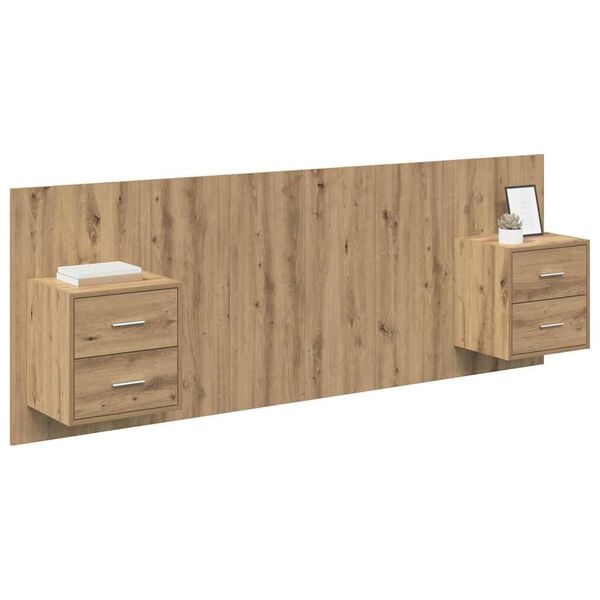 vidaXL &Kappa;&epsilon;&phi;&alpha;&lambda;ή &kappa;&rho;&epsilon;&beta;&alpha;&tau;&iota;&omicron;ύ &mu;&epsilon; &kappa;&omicron;&mu;&omicron;&delta;ί&nu;&omicron; &mu;&epsilon; &sigma;&upsilon;&rho;&tau;ά&rho;&iota; 3 pcs Artisan Oak