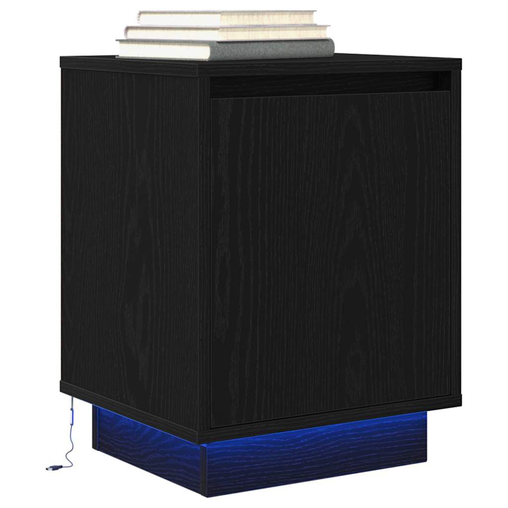 vidaXL Κομοδίνα με φώτα LED 2 τεμάχια Μαύρο 38x34x50 cm
