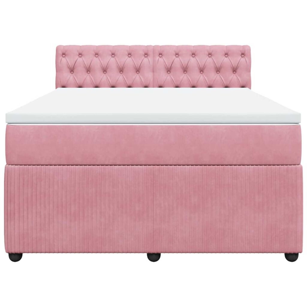 vidaXL Κρεβάτι Boxspring με Στρώμα Ροζ 140x200 εκ. Βελούδινο