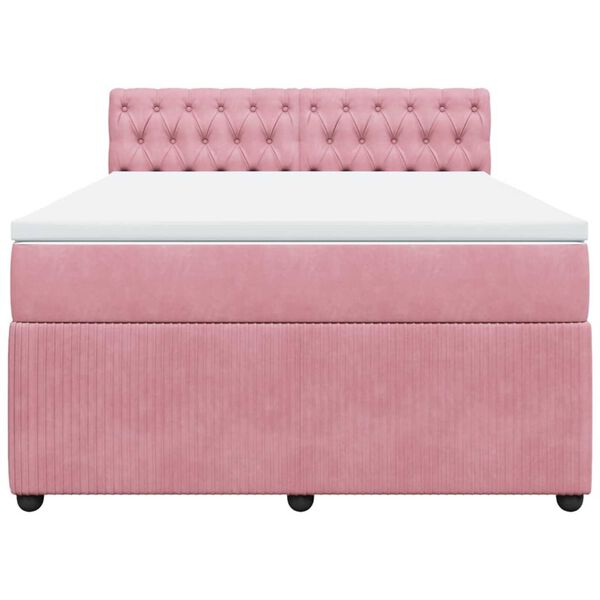 vidaXL Κρεβάτι Boxspring με Στρώμα Ροζ 140x200 εκ. Βελούδινο