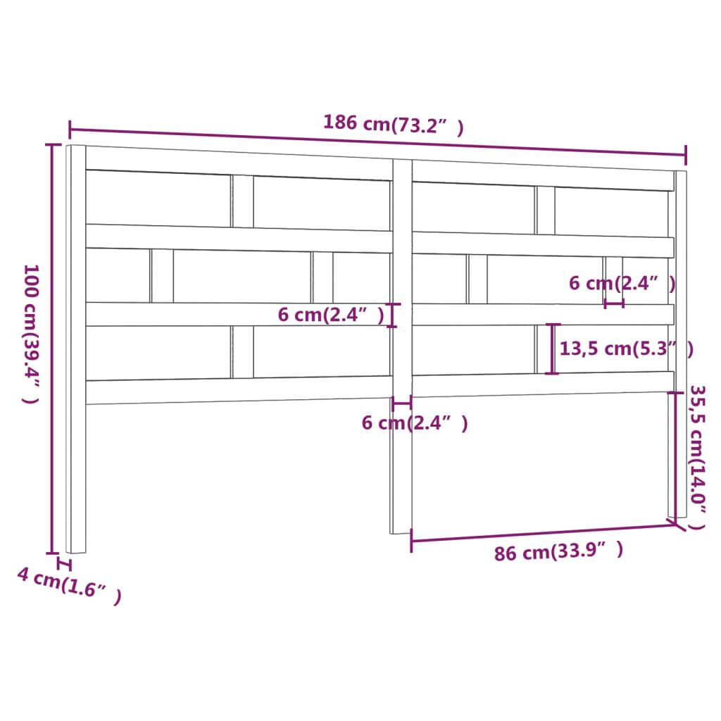 vidaXL Κεφαλάρι κρεβατιού Μαύρο 186x4x100 εκ. από Μασίφ Ξύλο Πεύκου