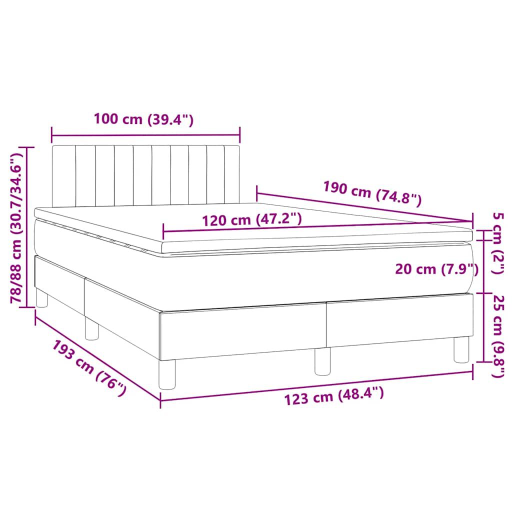 vidaXL Κρεβάτι Boxspring με Στρώμα & LED Σκ. Μπλε 120x190εκ. Βελούδινο