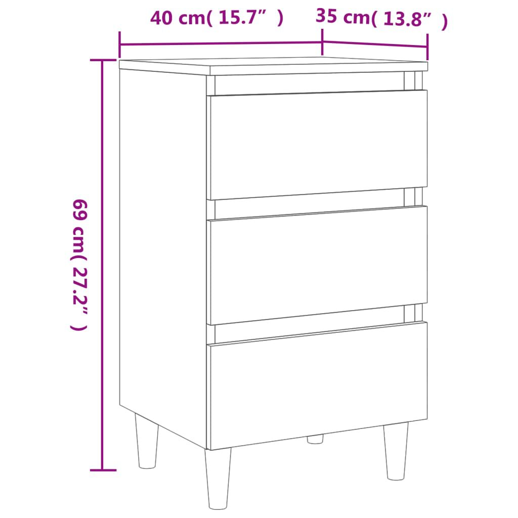 vidaXL Κομοδίνο Καπνιστή Δρυς 40 x 35 x 69 εκ. με Μασίφ Ξύλινα Πόδια