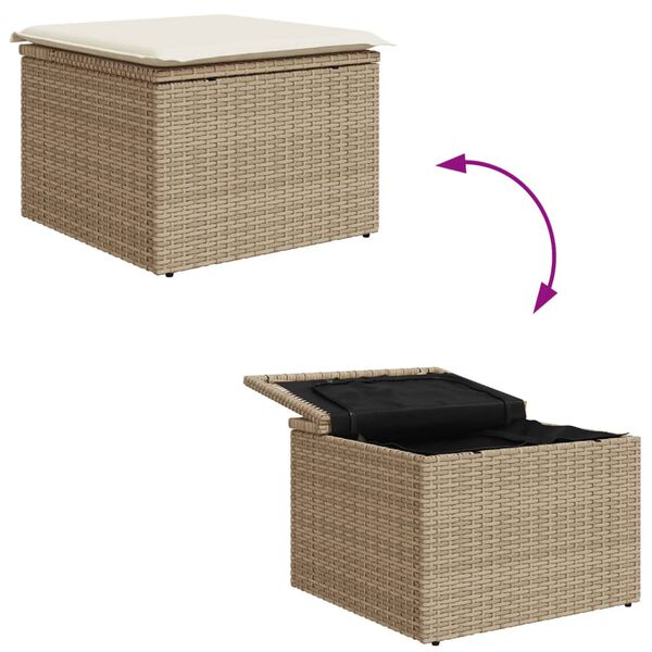 vidaXL Υποπόδιο Κήπου Μπεζ 55x55x37 εκ. Συνθετικό Ρατάν με Μαξιλάρι