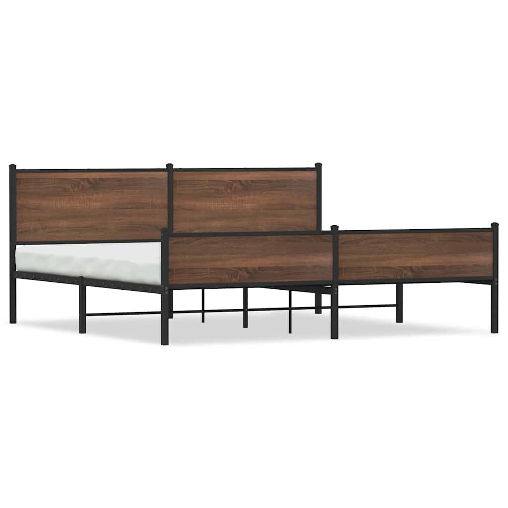vidaXL Σκελετός Κρεβ. Χωρίς Στρώμα Καφέ Δρυς 193x203 εκ. Μεταλλικό