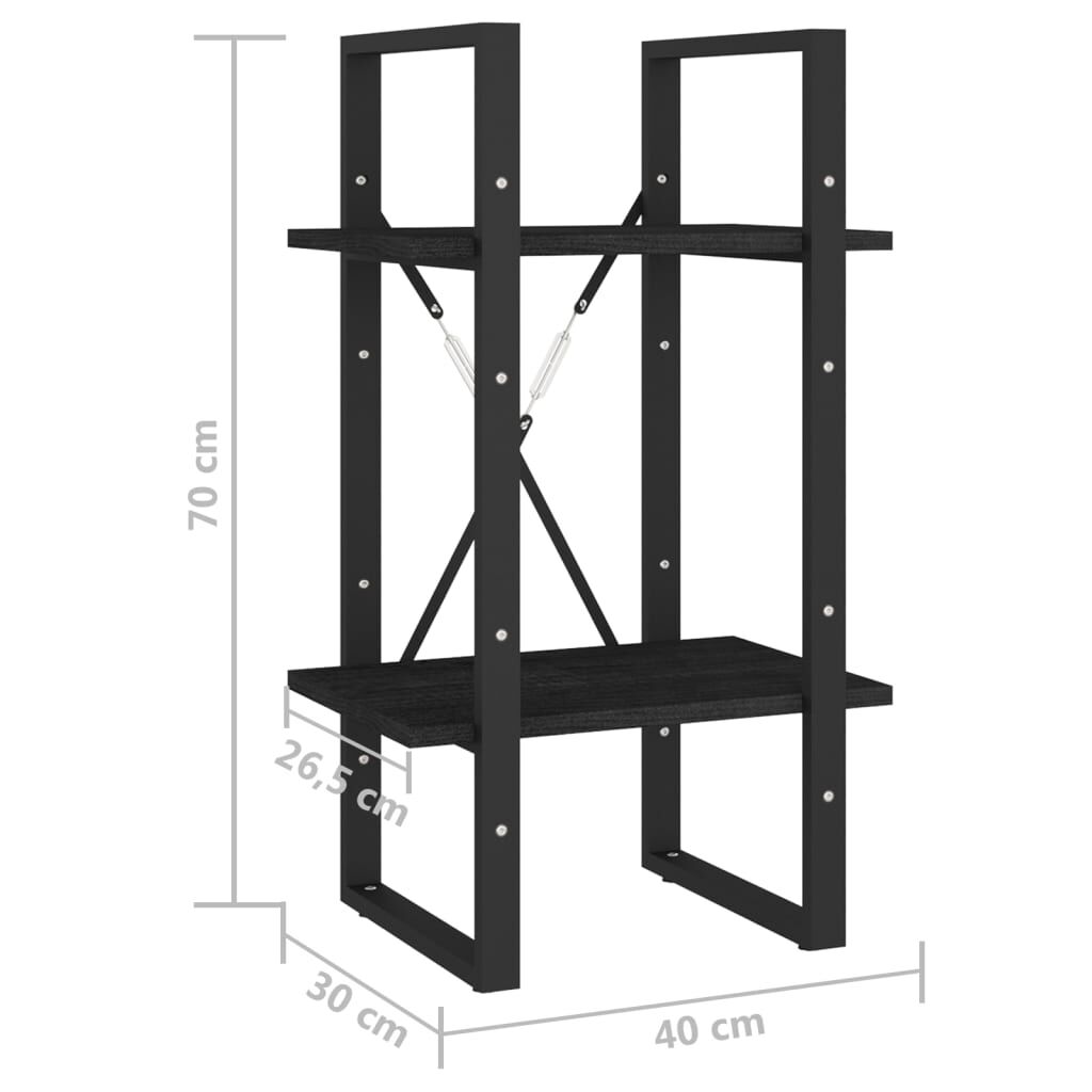 vidaXL Βιβλιοθήκη με 2 Ράφια Μαύρη 40x30x70 εκ. από Μασίφ Ξύλο Πεύκου