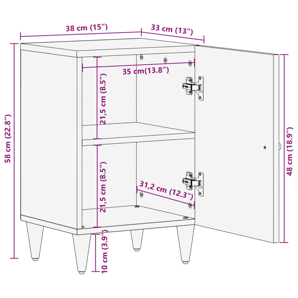 vidaXL Ντουλάπι Μπάνιου 38 x 33 x 58 εκ. από Μασίφ Ξύλο Μάνγκο