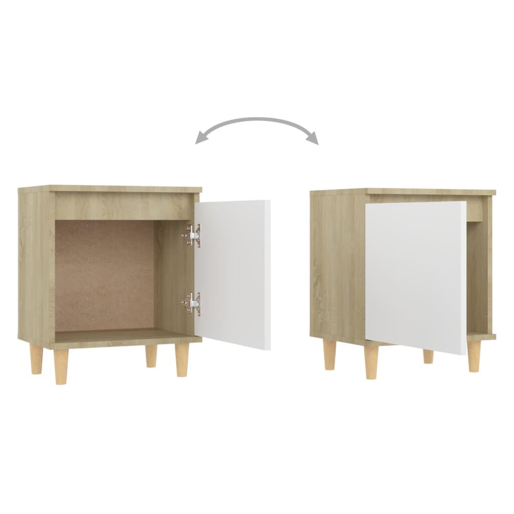 vidaXL Κομοδίνο Sonoma Δρυς/Λευκό 40 x 30 x 50 εκ. Μασίφ Ξύλινα Πόδια