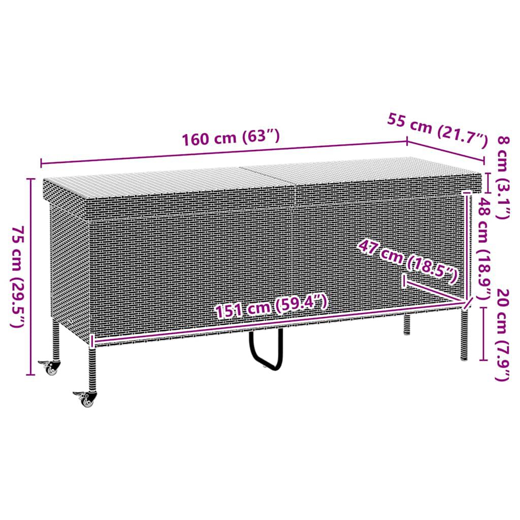 vidaXL Κουτί Αποθήκευσης Κήπου με Ρόδες 160x55x75 εκ. Συνθετικό Ρατάν