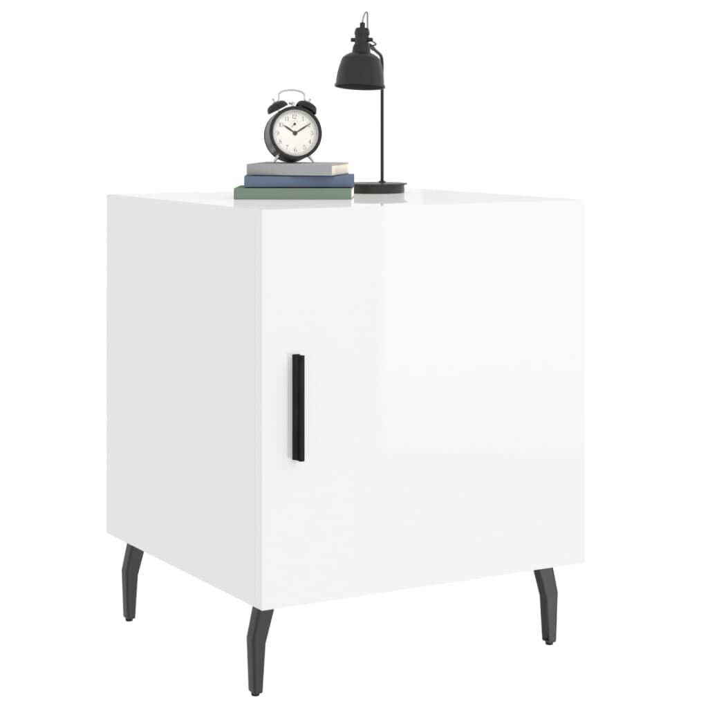 vidaXL Κομοδίνο Γυαλ. Λευκό 40 x 40 x 50 εκ. από Επεξεργασμένο Ξύλο
