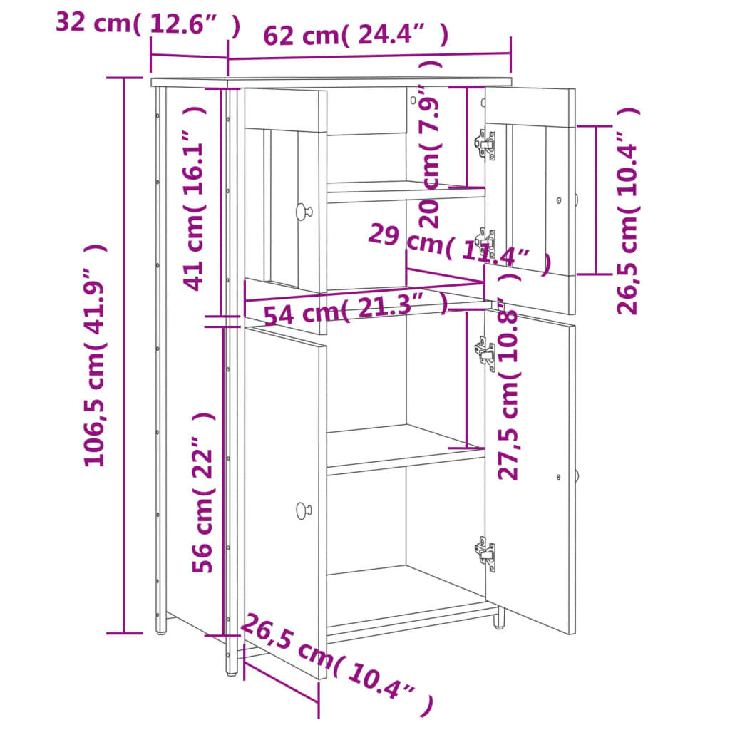 vidaXL Ντουλάπι Καφέ Δρυς 62x32x106,5 εκ. από Επεξεργασμένο Ξύλο