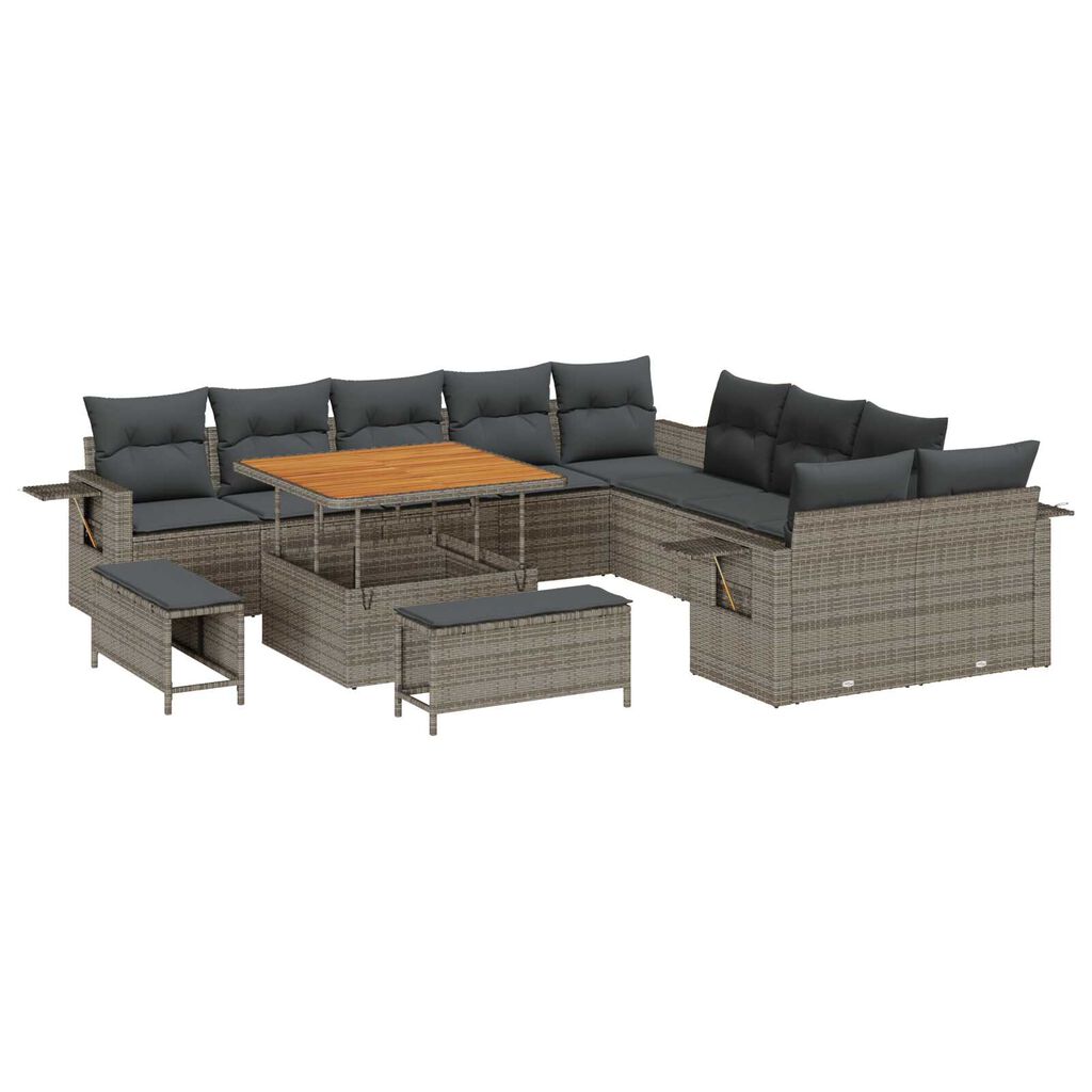 vidaXL Σετ Καναπέ Κήπου με αποθήκευση 13 pcs Γκρι Πολυ ράταν
