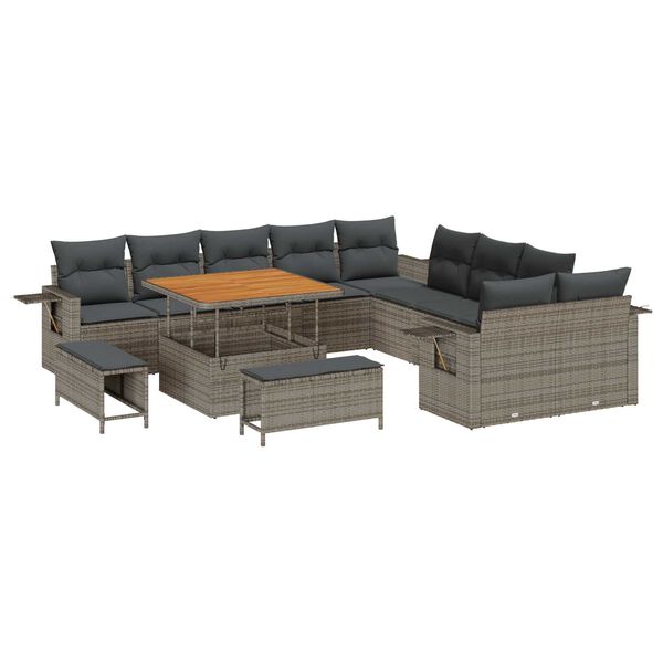 vidaXL Σετ Καναπέ Κήπου με αποθήκευση 13 pcs Γκρι Πολυ ράταν