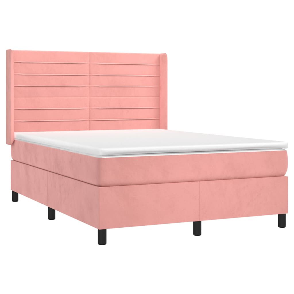 vidaXL Κρεβάτι Boxspring με Στρώμα Ροζ 140x200 εκ. Βελούδινο