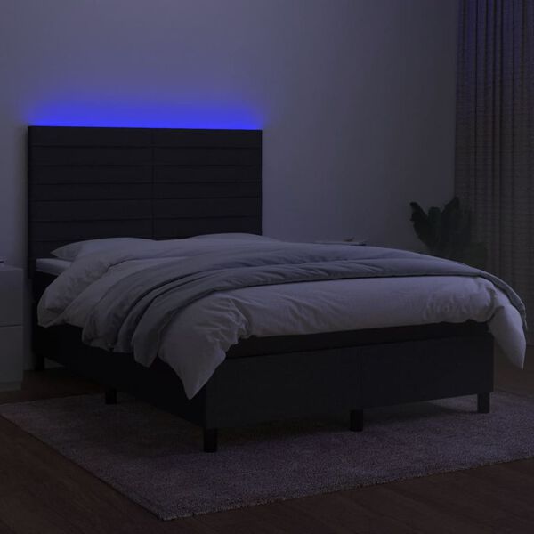 vidaXL &Kappa;&rho;&epsilon;&beta;ά&tau;&iota; Boxspring &mu;&epsilon; &Sigma;&tau;&rho;ώ&mu;&alpha; & LED &Mu;&alpha;ύ&rho;&omicron; 140x190 &epsilon;&kappa;. &Upsilon;&phi;&alpha;&sigma;&mu;ά&tau;&iota;&nu;&omicron;