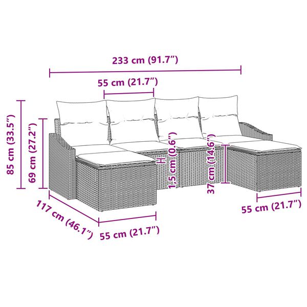 vidaXL Σετ Καναπέ Κήπου 6 pcs Μπεζ Πολυ ράταν