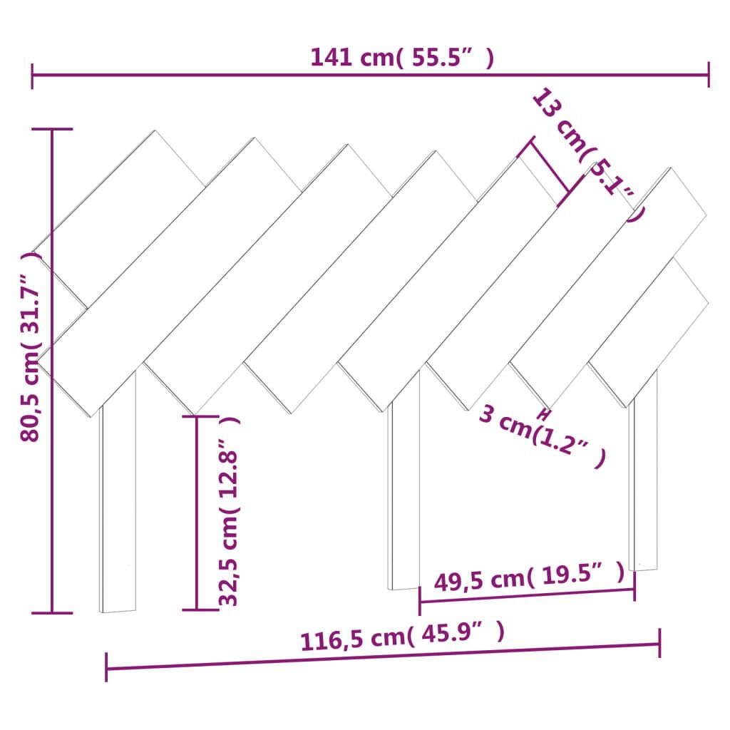 vidaXL Κεφαλάρι Κρεβατιού Μαύρο 141x3x80,5 εκ. Μασίφ Ξύλο Πεύκου