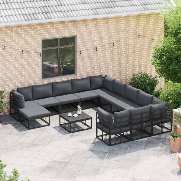 vidaXL Σετ Καναπέ Κήπου 13 pcs Μαύρο Αλουμίνιο