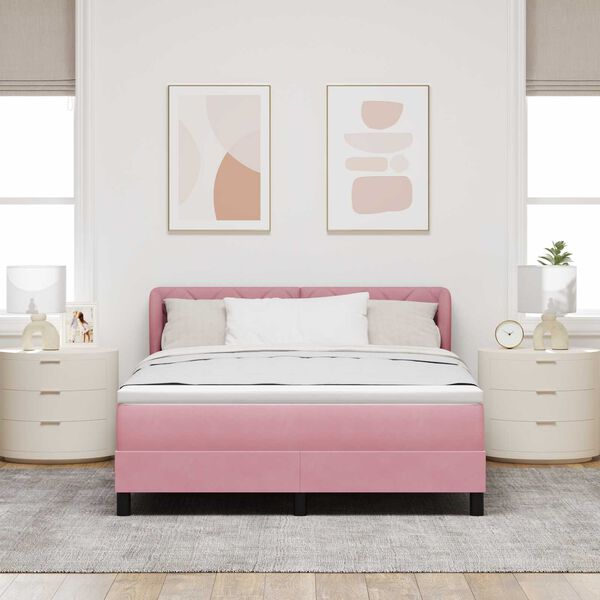 vidaXL Κρεβάτι με Στρώμα Ροζ 140x190 cm Βελούδο