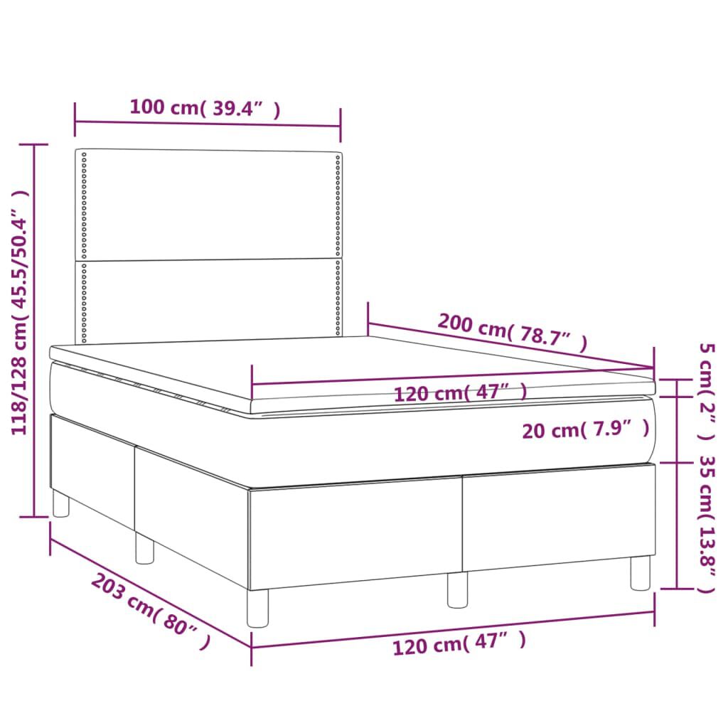 vidaXL Κρεβάτι Boxspring με Στρώμα Σκούρο Πράσινο 120x200εκ. Βελούδινο