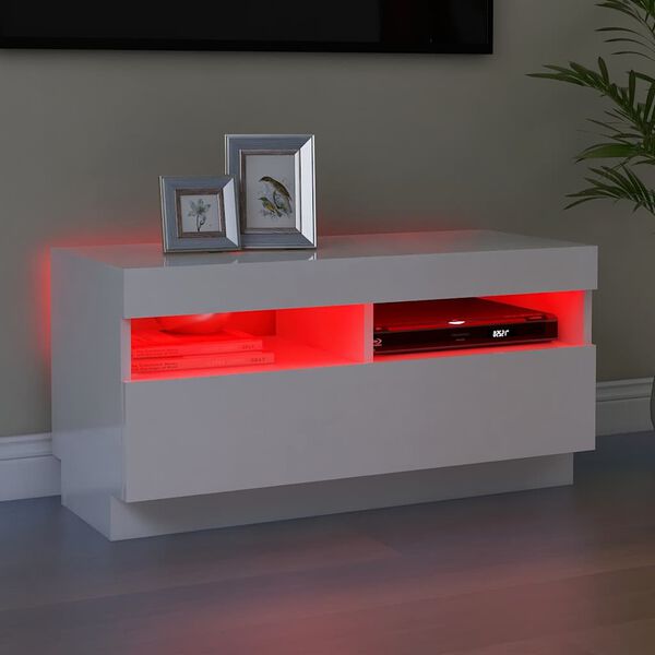 vidaXL Έπιπλο Τηλεόρασης με LED Γυαλιστερό Λευκό 80 x 35 x 40 εκ.