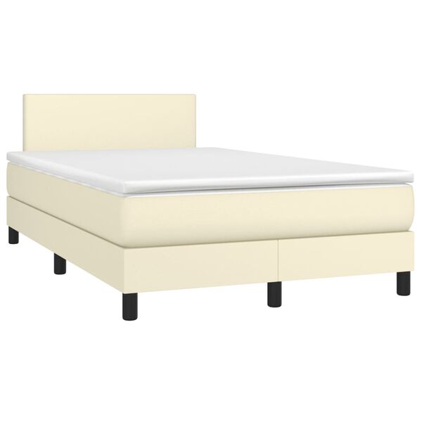 vidaXL Κρεβάτι Boxspring με Στρώμα & LED Κρεμ 120x200 εκ. Συνθ. Δέρμα
