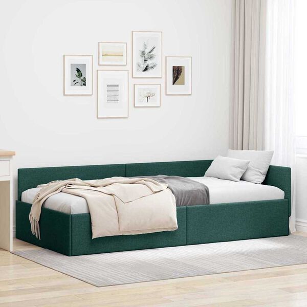 vidaXL Κρεβάτι Γωνίας Σκούρο πράσινο 90 x 190 cm Ύφασμα και Έργο ξύλου