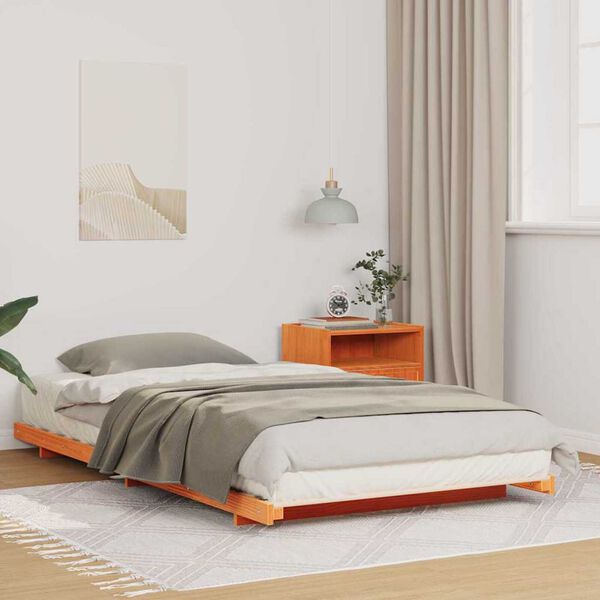 vidaXL Κρεβάτι δαπέδου Καφέ κεριού 100 x 220 cm Μασίφ ξύλο πεύκου