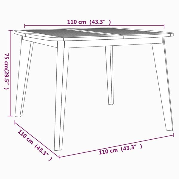 vidaXL Τραπέζι Κήπου 110 x 110 x 75 εκ. από Μασίφ Ξύλο Ακακίας