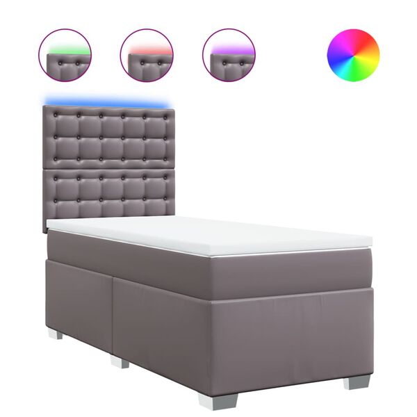 vidaXL Κρεβάτι Boxspring με Στρώμα Γκρι 80 x 200 εκ. Συνθετικό Δέρμα
