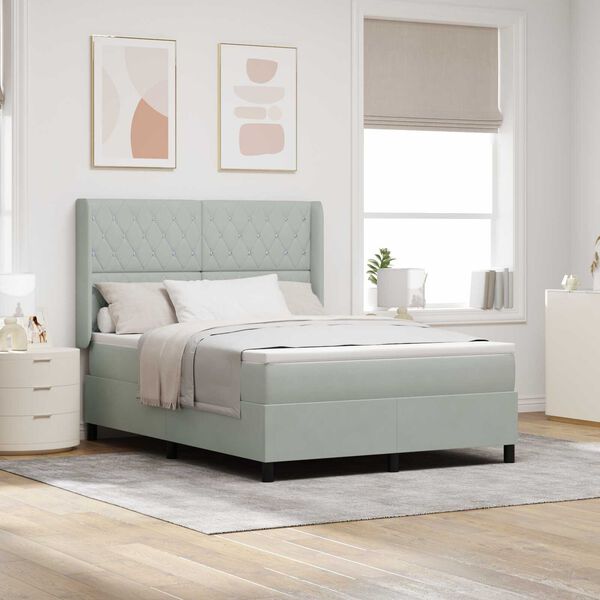 vidaXL Κρεβάτι Box Spring LED με Στρώμα Ανοιχτό γκρι 140 x 200 cm