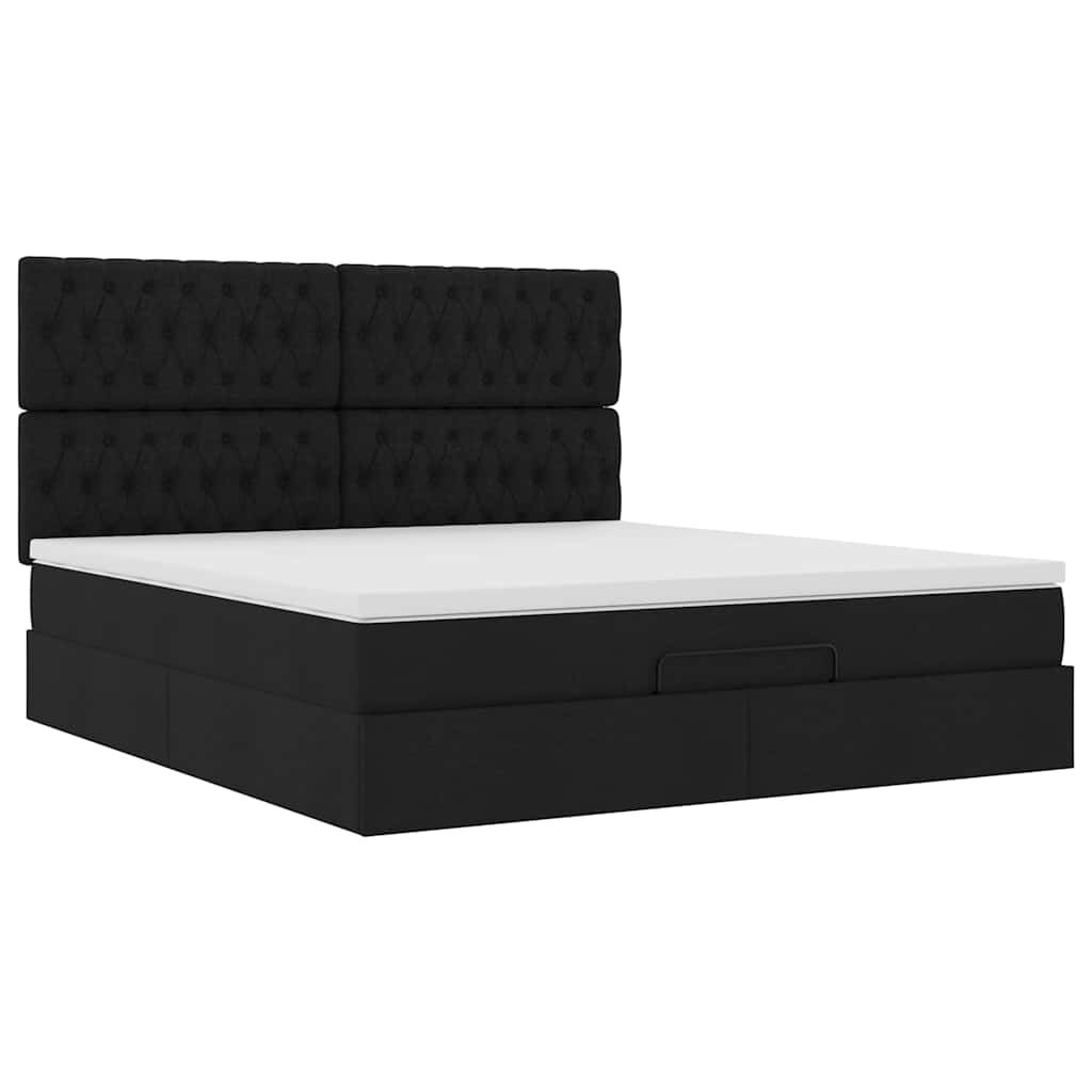 vidaXL Οθωμανικό κρεβάτι με στρώμα & LEDs Μαύρο ύφασμα 160x200cm