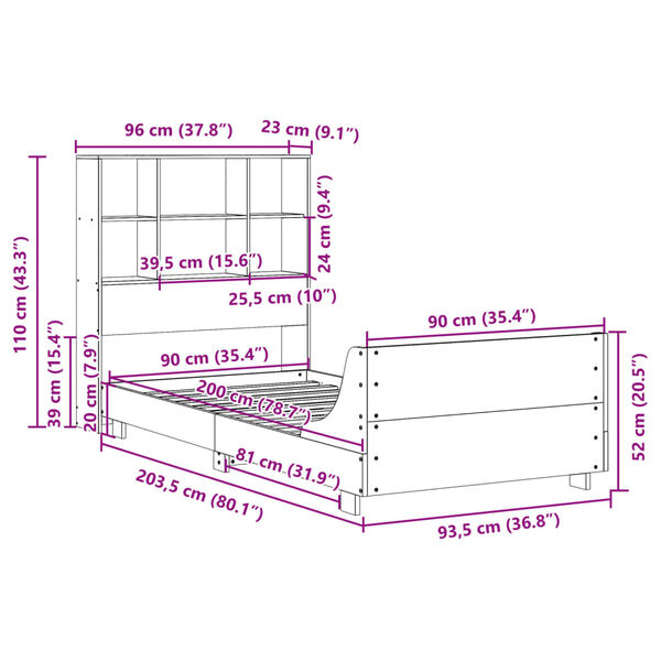 vidaXL Σκελετός Κρεβατιού Χωρίς Στρώμα 90x200 εκ Μασίφ Ξύλο Πεύκου