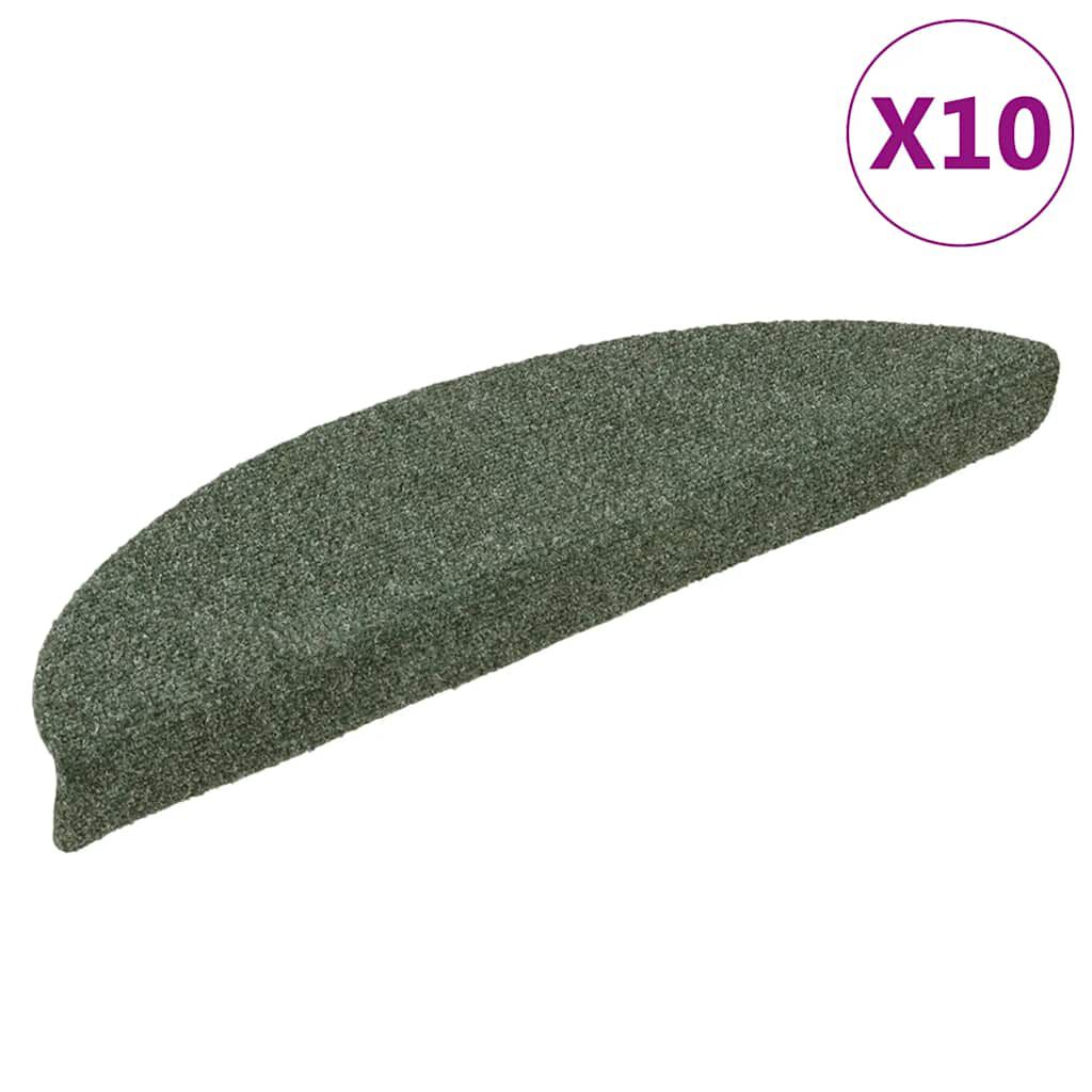 vidaXL Πατάκια Σκάλας Αυτοκόλ. 10 τεμ. Πράσινο 56x17x3 εκ Βελονιασμένα